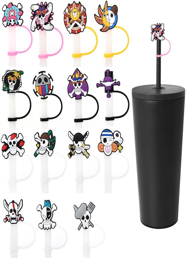 Pounchi Cool Anime Straw Covers (15 Pcs) 6-8 mm (0.2-0.3 Inch), Silicone Reusable Drinking Straw Cap Lids Cap Dust-proof Straw Plug Gifts for Teens - Image 1